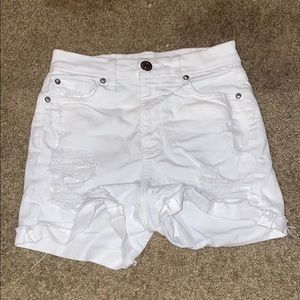 White ripped high waisted jean shorts